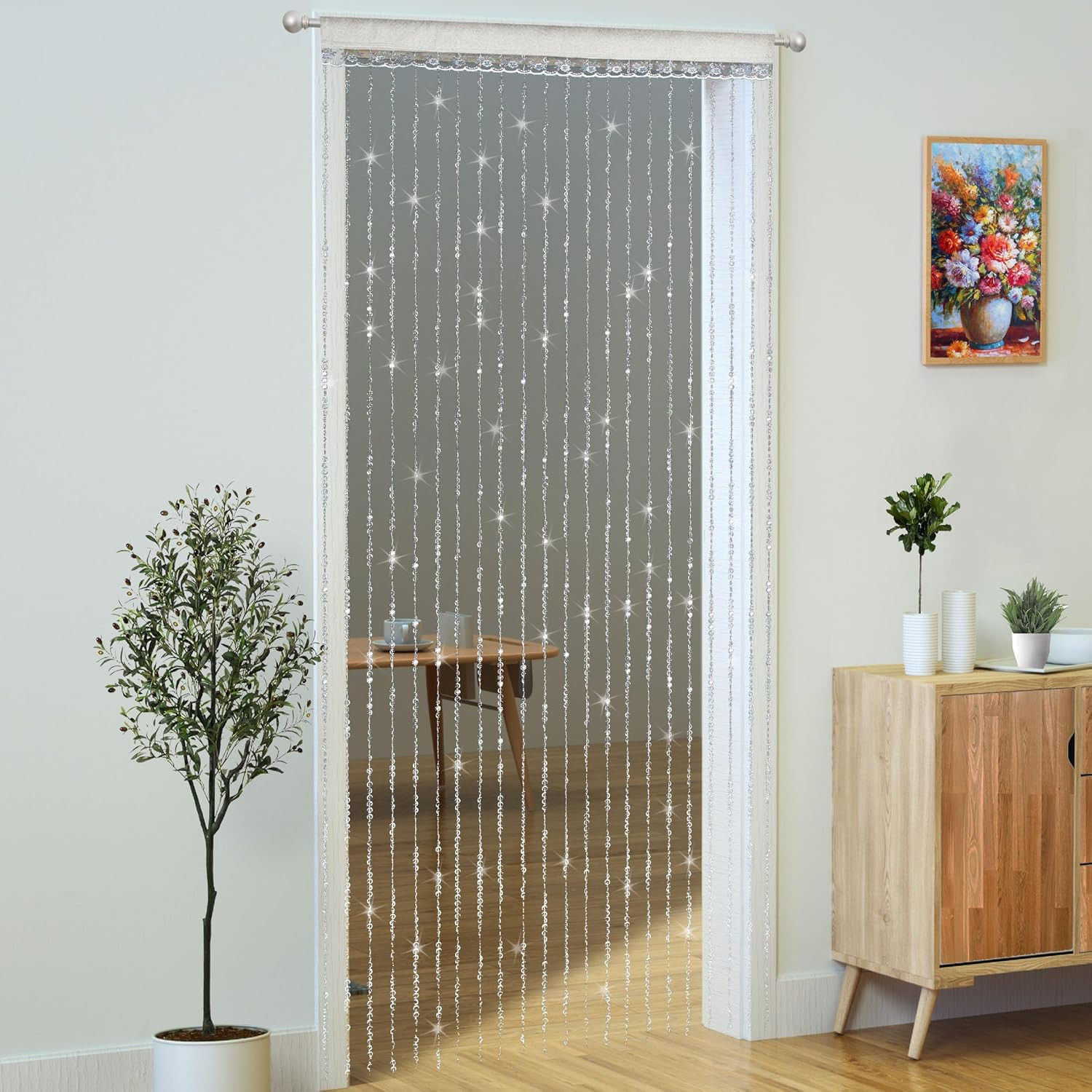Crystal Beaded Door Curtain, White, 36 x 79 Inches, 1 Panel | Amazon (US)