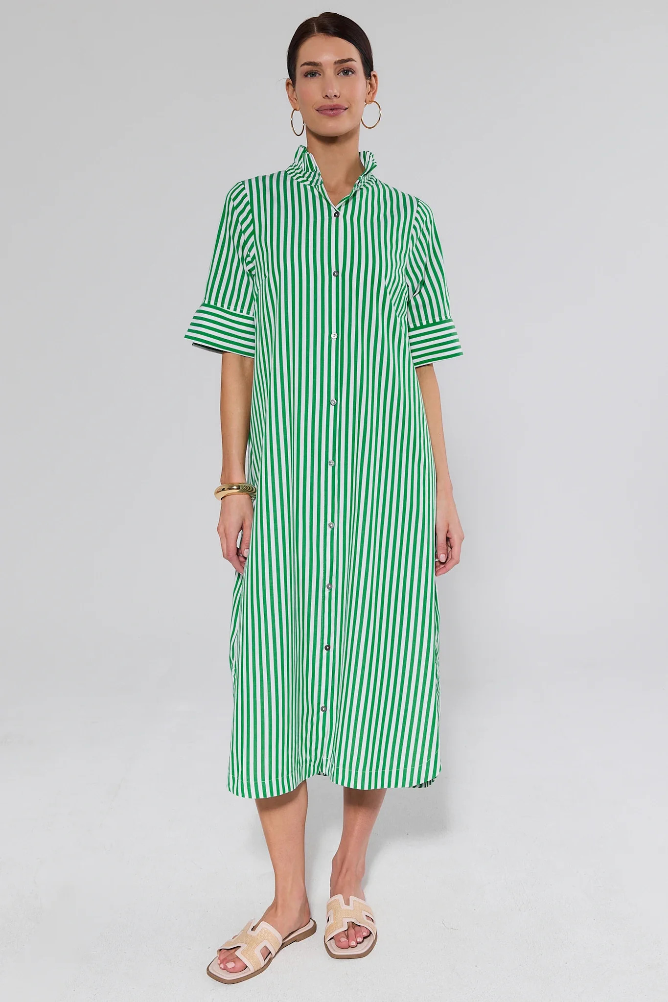 Juniper Green Striped Midi Dress | Avara
