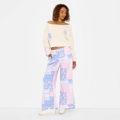 Women's Patchwork Wide Leg Graphic Jogger Pants - Pastels | Target