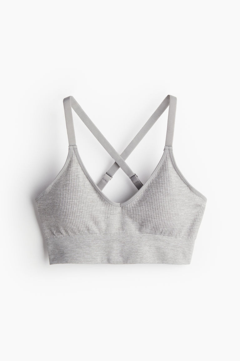 H & M - Seamless Medium Support Sports bra with DryMove - Grey | H&M (UK, MY, IN, SG, PH, TW, HK)