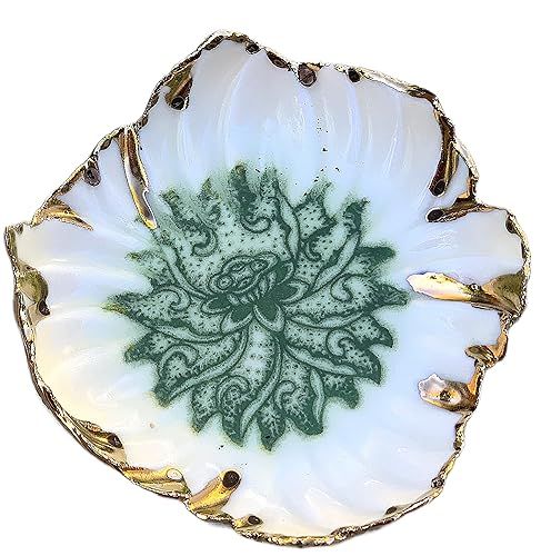Green Lotus Flower Ring Dish with Gold Rim, Handmade Ceramic Trinket Dishes, Jewelry Gifts for Wo... | Amazon (US)