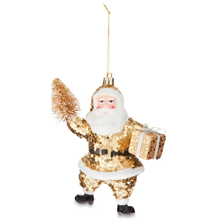 Chunky Gold Glitter Standing Santa Decorative Figurine Ornament, 5.5 in, by Holiday Time | Walmart (US)