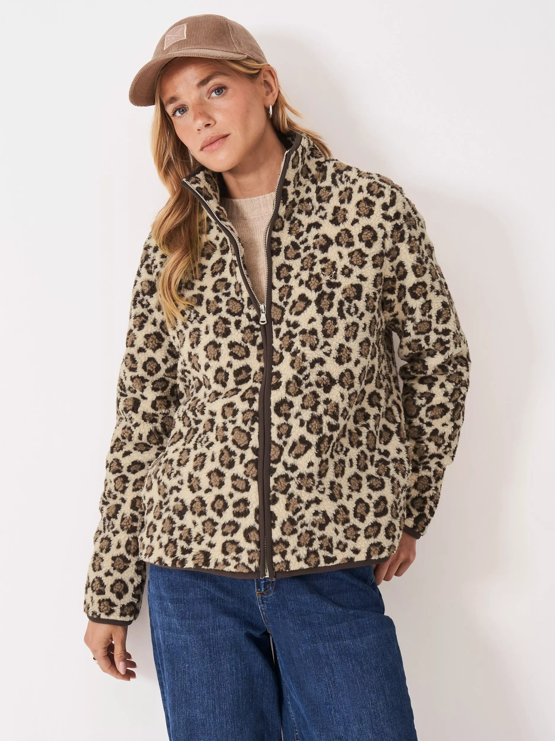 Crew Clothing Leopard Print Borg Fleece, Multi Brown | John Lewis (UK)