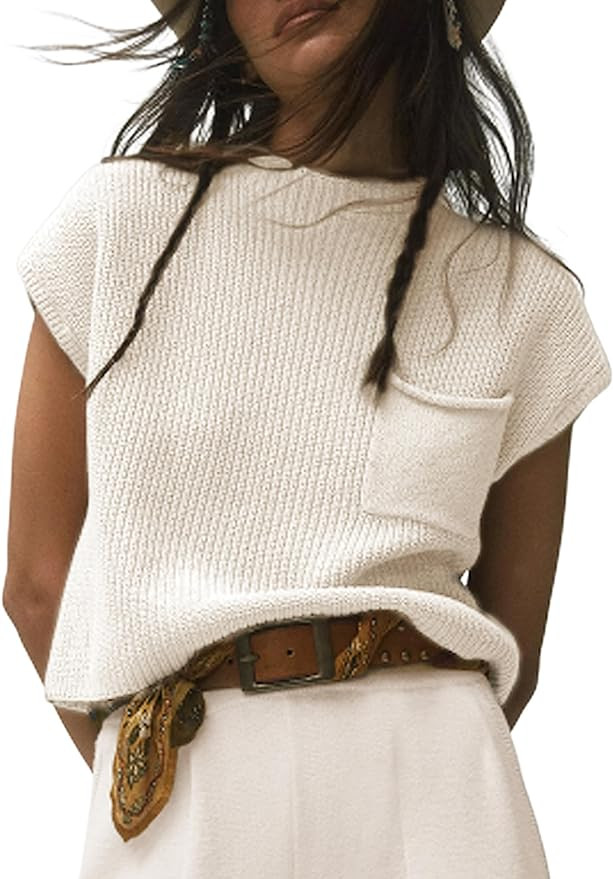 Himosyber Women's Solid Sleeveless Vest Mock Neck Cap Sleeve Knitwear Sweater Tops | Amazon (US)