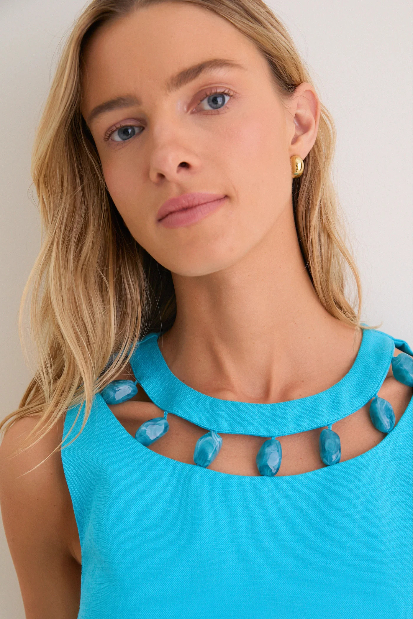 Aqua Linen Beaded Dottie Mini Dress | Tuckernuck (US)