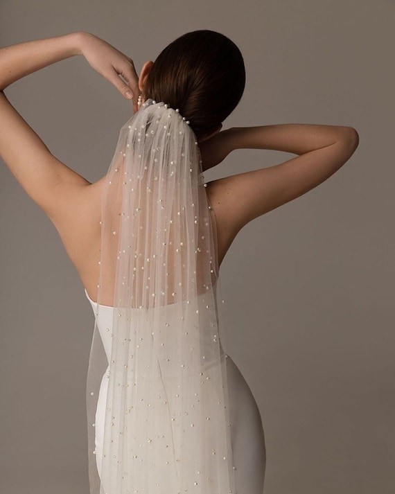 Pearl Wedding Veil Wedding Veil Chapel Bridal Modern Fingertip - Etsy | Etsy (US)