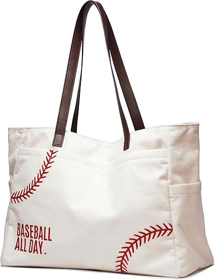 Baseball Mom Bag, Embroidery Baseball Purse, Utility Shoulder Tote HandBag, Canvas Travel Bag, Sp... | Amazon (US)