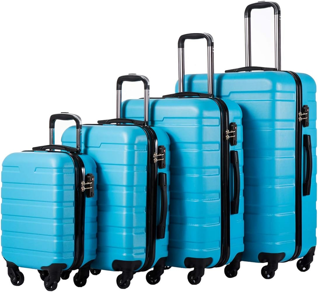 Coolife Luggage 4 Piece Set Suitcase Spinner Hardshell Lightweight TSA Lock (Family Set-Sky Blue) | Amazon (US)