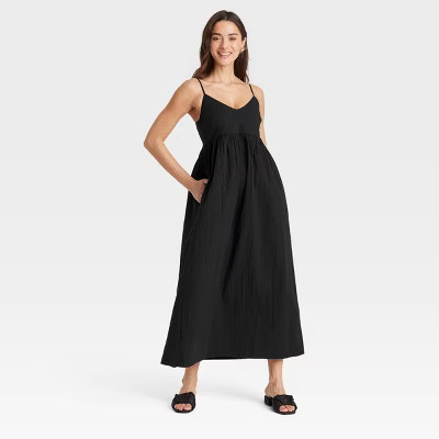 Women's Seersucker Maxi A-Line Dress - A New Day™ Black M | Target