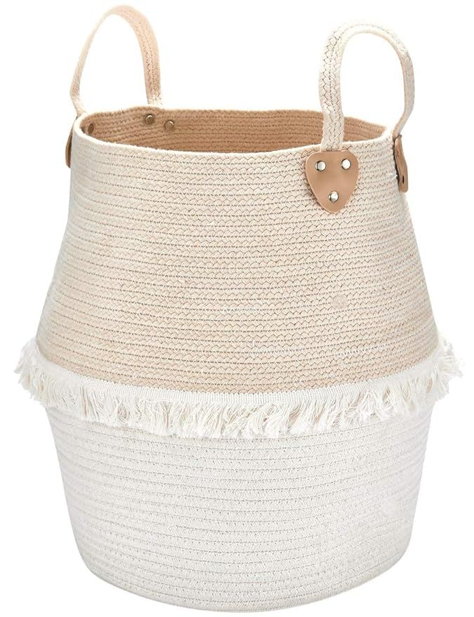 Rope Basket Woven Storage Basket - Laundry Basket Large 16 x 15 x 15 Inches Cotton Blanket Organi... | Amazon (US)