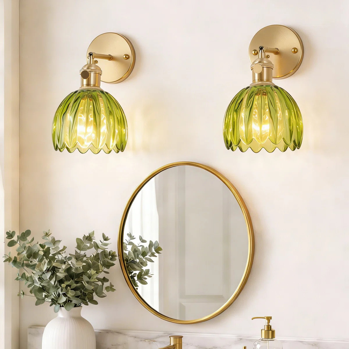 Gold Bronze Green Glass Wall Lamp (2 Packs) Retro Iron Wall Lamp Including Light Bulb | Wayfair North America