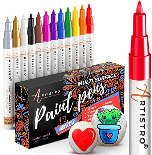 Amazon.com: Paint Pens for Rock Painting, Stone, Ceramic, Glass, Wood, Canvas. Set of 12 Acrylic ... | Amazon (US)