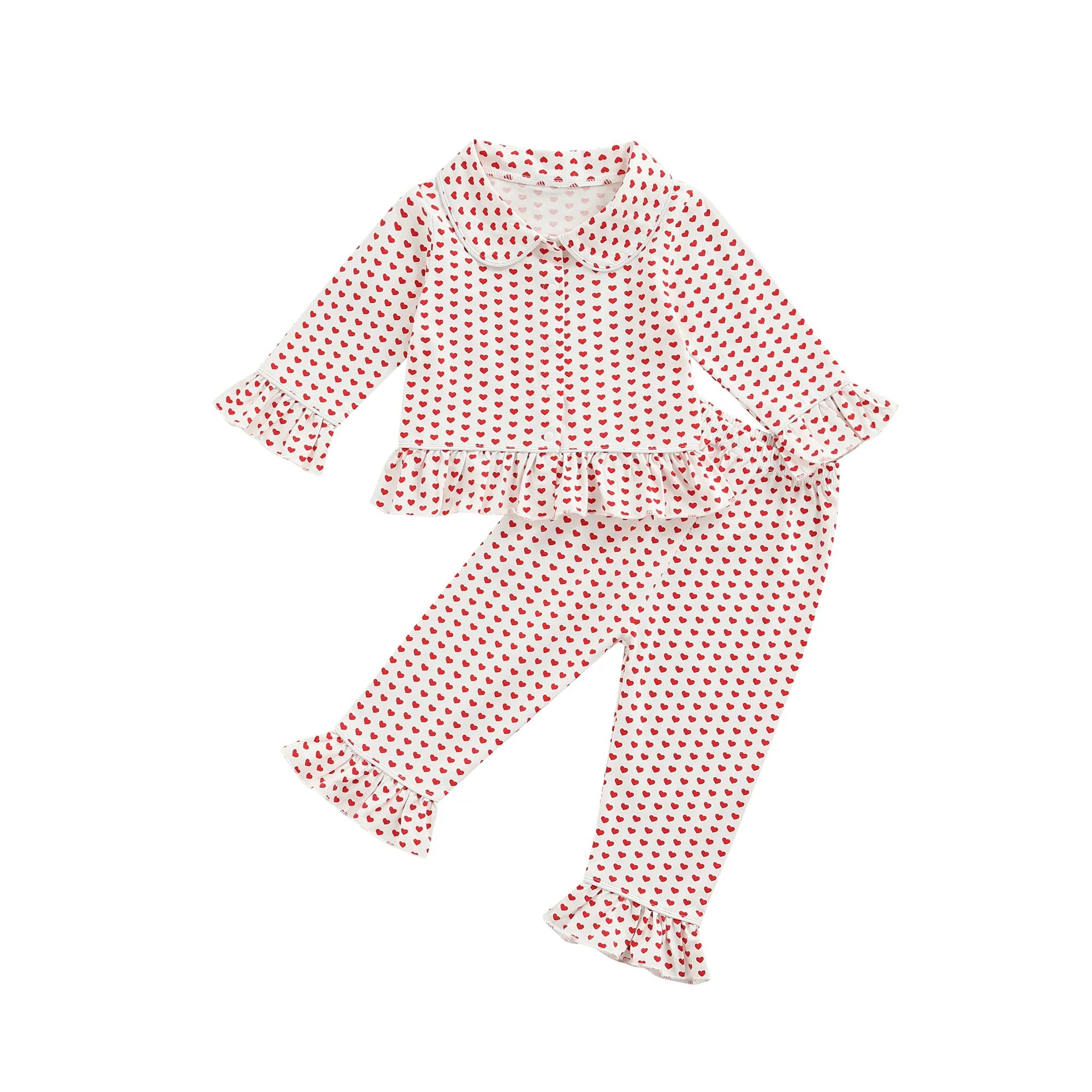 Sunisery Kids Baby Girls Valentine's Day Pajamas Sets Heart Printed Long Sleeve Turn Down Collar ... | Walmart (US)