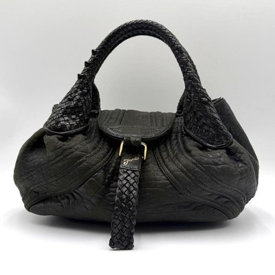 FENDI Spy Bag Zucca Black Leather Braided Handle Handbag Vintage Used From Japan | eBay US