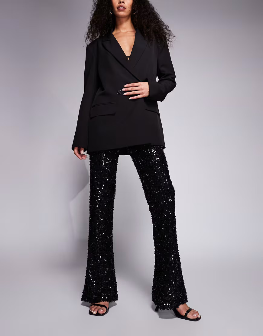 New Look sequin flared trouser in black | ASOS (Global)