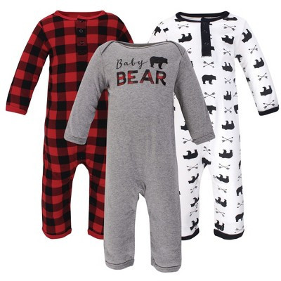 Little Treasure Baby Boy Cotton Coveralls 3pk, Baby Bear, 0-3 Months | Target