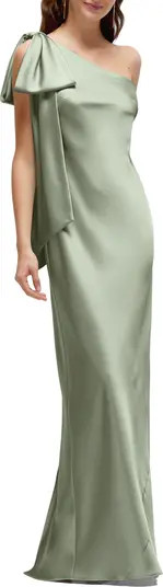 After Six Bow Detail One-Shoulder Stretch Satin Charmeuse Gown | Nordstrom | Nordstrom