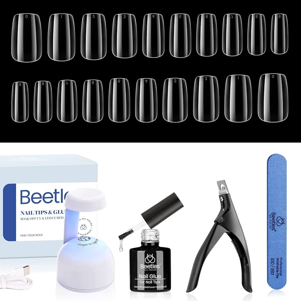 Beetles Easy Gel Tips Nail Extension Kit Short Square Pre-shaped False Nail Tips with 2 In 1 Nail... | Amazon (US)