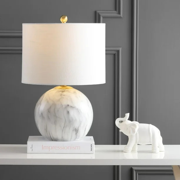 Luna 21.5" Faux Marble Resin LED Table Lamp, White/Brass Goldby JONATHAN Y - Walmart.com | Walmart (US)