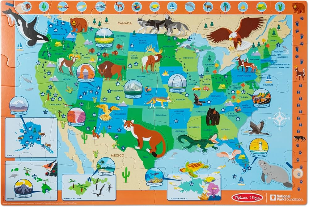Melissa & Doug National Parks U.S.A. Map Floor Puzzle – 45 Jumbo and Animal Shaped Pieces, Sear... | Amazon (US)