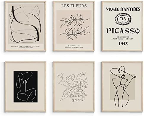 InSimSea Master Painting Prints, Grey Matisse Poster Picasso Line Drawing Abstract Woman Wall Art, M | Amazon (US)