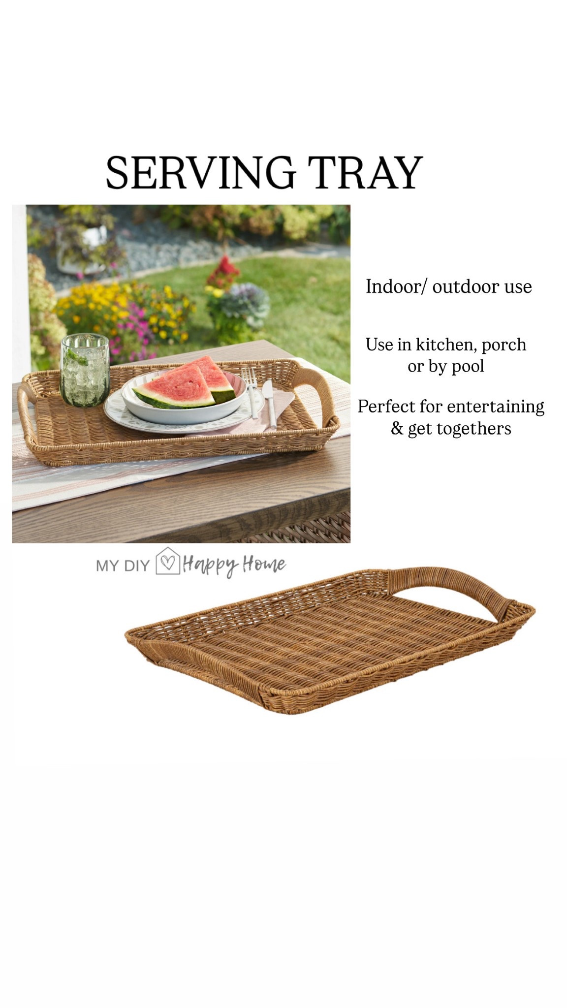 Indoor/Outdoor serving tray 

•Ideal for use in the kitchen, on the porch, or by the pool
•Handwoven twisted resin rattan over a durable metal frame
•Brown finish adds natural beauty to your table
•Can be used to carry food, condiments, coasters, utensils, and more 
•Casual style is ideal for entertaining and family get-togethers
•Makes a wonderful wedding or housewarming gift
•Wipes clean with a damp cloth
•For indoor and outdoor use

#LTKSeasonal #LTKFindsUnder50 #LTKHome