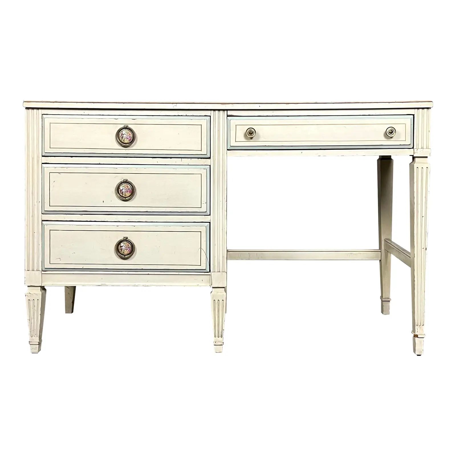 Mid Century Era French Neoclassical Provincial Style 4-Drawer Desk | Chairish