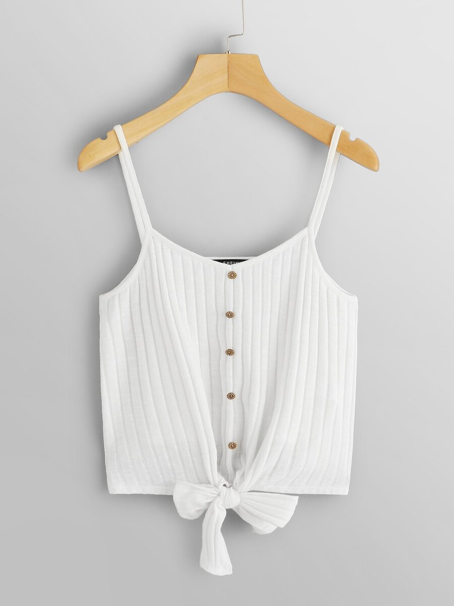 SHEIN Knot Hem Rib Knit Cami Top | SHEIN