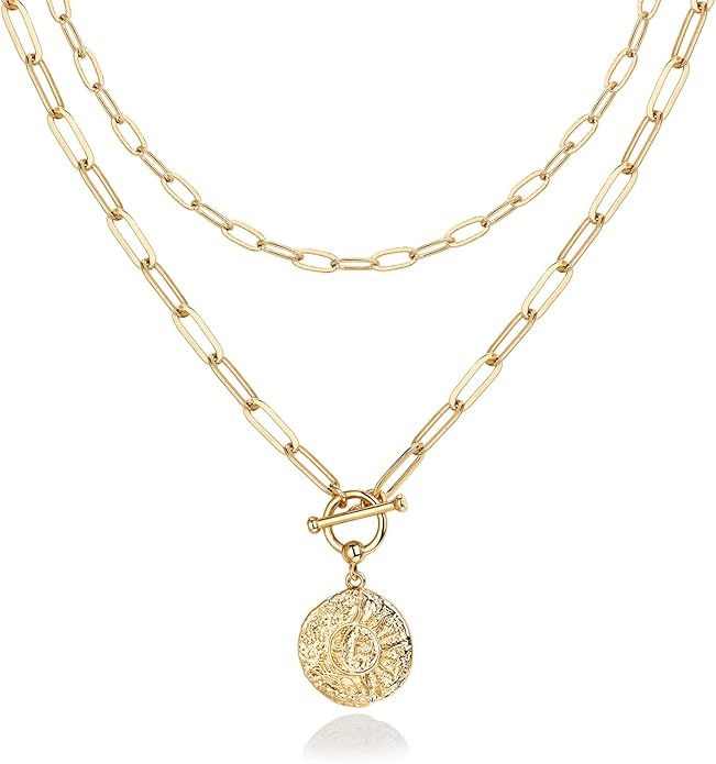 PAVOI 14K Gold Plated Layering Necklaces | Stylish Minimalist Design Pendant Necklaces | Bar, Lot... | Amazon (US)