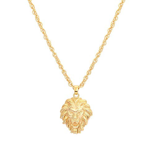 PERNNLA PEARL 18k Gold Lion Pendant Necklace Womens Personalized Charm Necklace With Twist Chain 18" | Amazon (US)