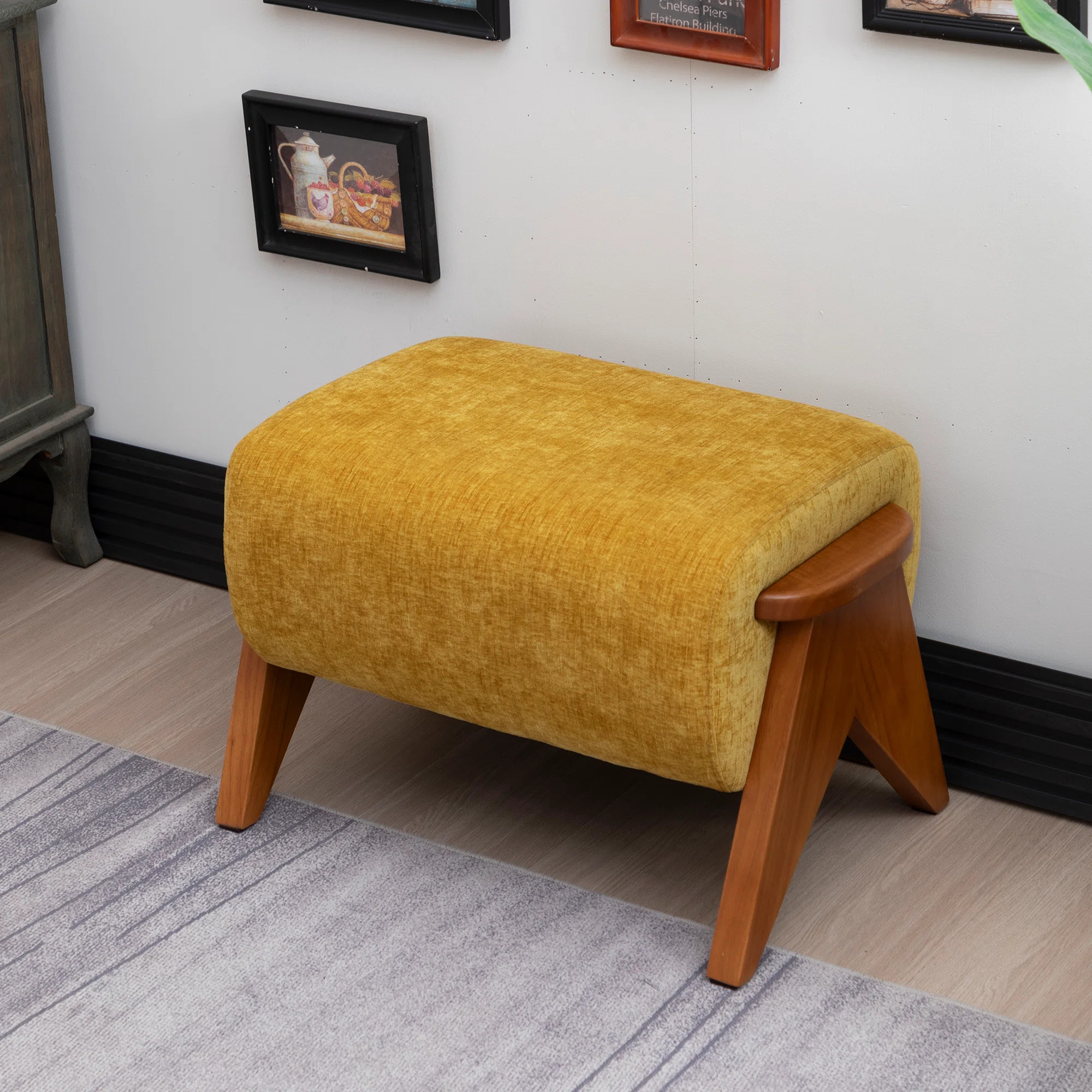 Kyajah Solid Wood Chenille Upholstered Ottoman | Wayfair North America