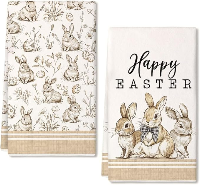 Beige Bunny Easter Kitchen Towels Set of 2,Rabbits Spring Dish Hand Towels Farmhouse Indoor Outdo... | Amazon (US)