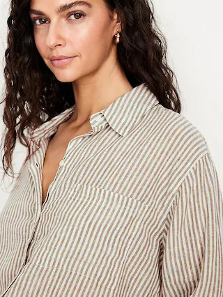 Button-Down Linen-Blend Striped Shirt | Old Navy (US)