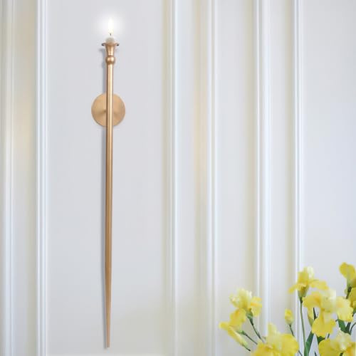 OOOMART.COM Candle Sconces Long Wall Candle Holder - (1 Pack) Gold Long Wall Candle Sconce Retro Chic Wall Sconces Candle Holder Decoration for Dining Room, Living Room, Office, Bathroom | Amazon (US)