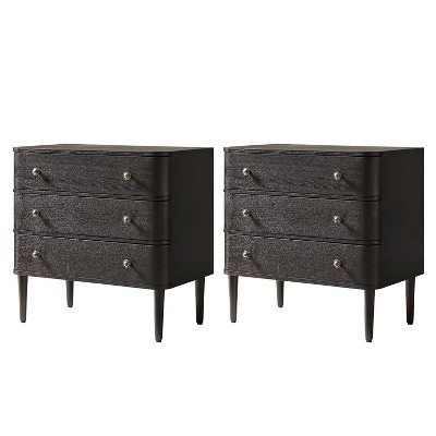 Noah Modern 26"W 3-Drawer nightstand Set of 2 with Solid Wood Legs Built-in Outlet|ART OF LIVING DESIGNS-CHARCOAL | Target