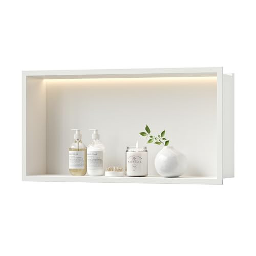 Neodrain Recessed LED Shower Niche, 24X12Inch, White Wall Niche Stainless Steel Cabinet, NO Tile Needed Bathroom Storage for Shower Wall with 3000K Led Light | Amazon (US)