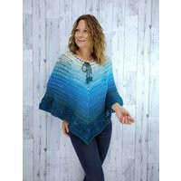 Blue & Green Shades Crochet Poncho For Women/ Pretty Hippie Shawl/Ladies Cozy Knit For Sale/ Canadian Made Clothes | Etsy (US)