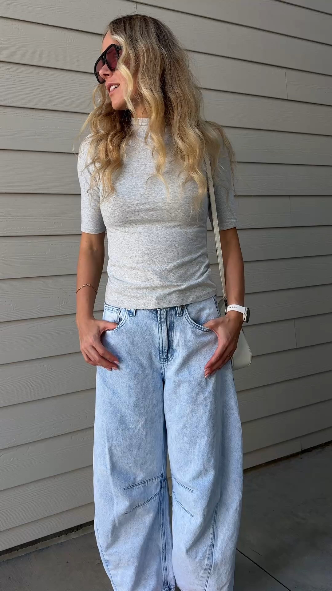 Light Heather Grey fitted short-sleeve top (size 2–4) from @prettyguide — soft, comfortable, and perfect for pairing with wide denim and sneakers. Styled here with light wash denim shorts and pink Adidas Gazelle for a fresh summer look.
#prettyguide #Hilor #Hilorswimsuits



#LTKSeasonal #LTKStyleTip #LTKFindsUnder50