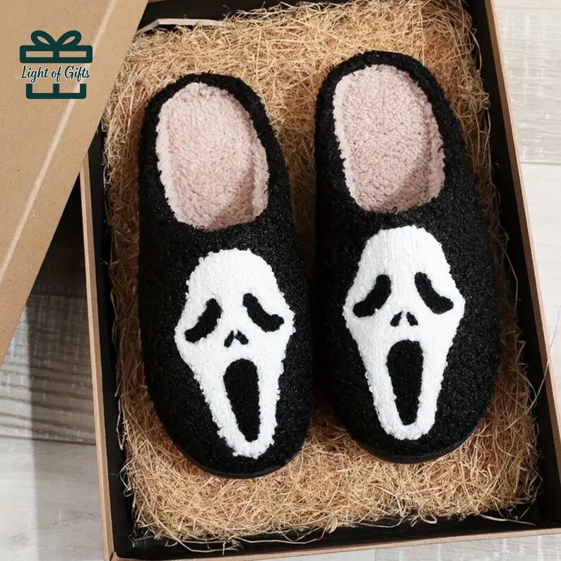 Halloween Ghost Face Slipper Black Color Ghost Face Slippers - Etsy | Etsy (US)