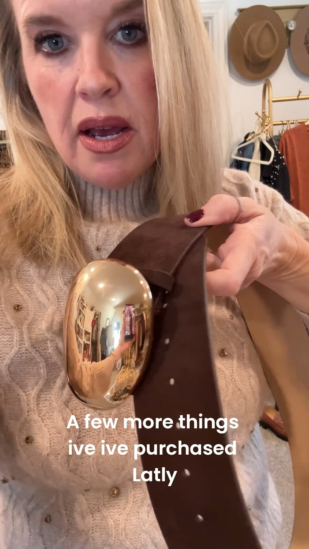 A few more things I’ve purchased lately 

Suede belt with large gold buckle talk about a statement❤️  fits tts 

A cute knot sweater scarf- comes in two colors and makes a great accent to your favorite button up, sweater or even tee shirt 

.



#LTKOver40 #LTKFindsUnder100 #LTKSaleAlert