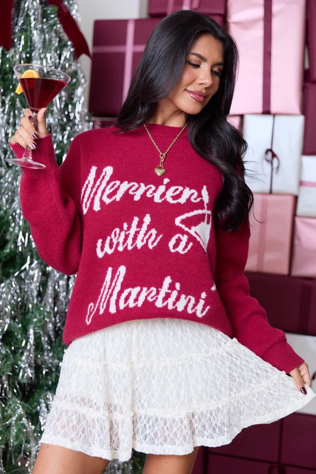 Merrier With A Martini Crewneck Sweater DOORBUSTER | Pink Lily