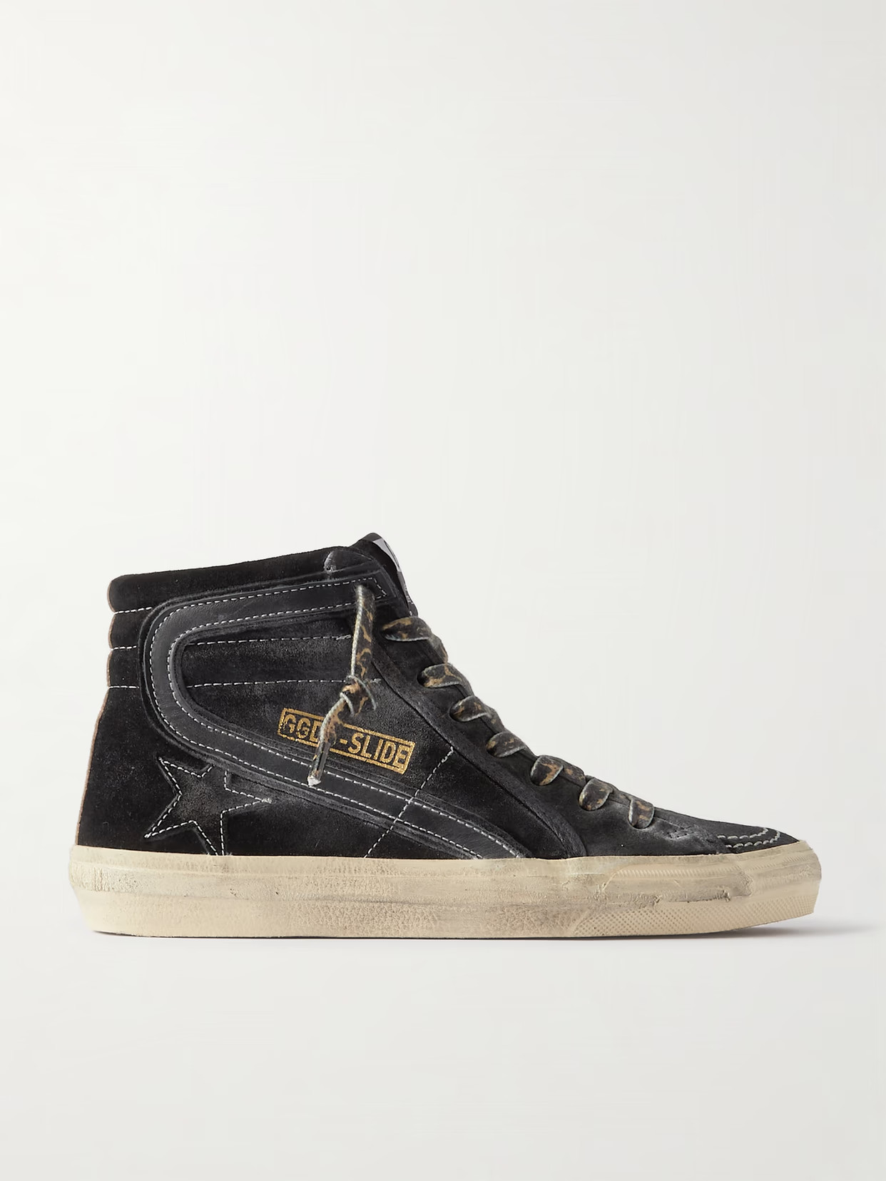 Golden Goose - Slide Distressed Leather-trimmed Suede High Top Sneakers - Black | NET-A-PORTER (US)