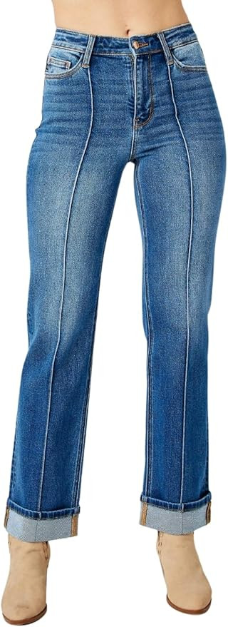 Judy Blue High Rise Front Seam Detail Straight Jeans | Amazon (US)