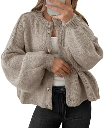 Saodimallsu Womens Oversized Cardigans Button Up Long Lantern Sleeve Chunky Knit Casual Soft Fall... | Amazon (US)