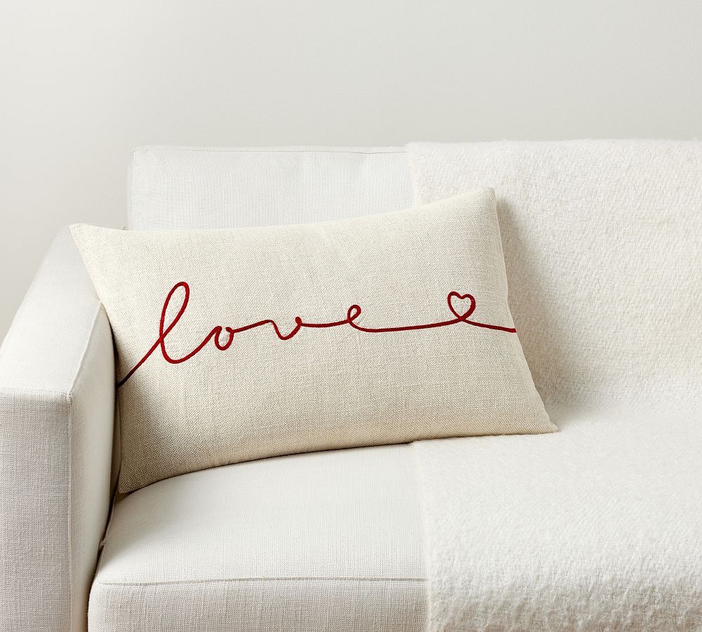 Love Script Embroidered Lumbar Pillow | Pottery Barn (US)