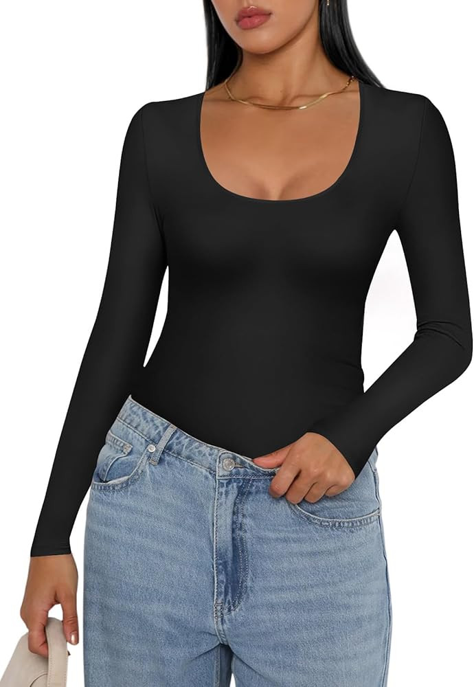 Ekouaer Womens Scoop Neck Tops Long Sleeve Shirts Stretch Fitted Undershirt Lightweight Basic The... | Amazon (CA)