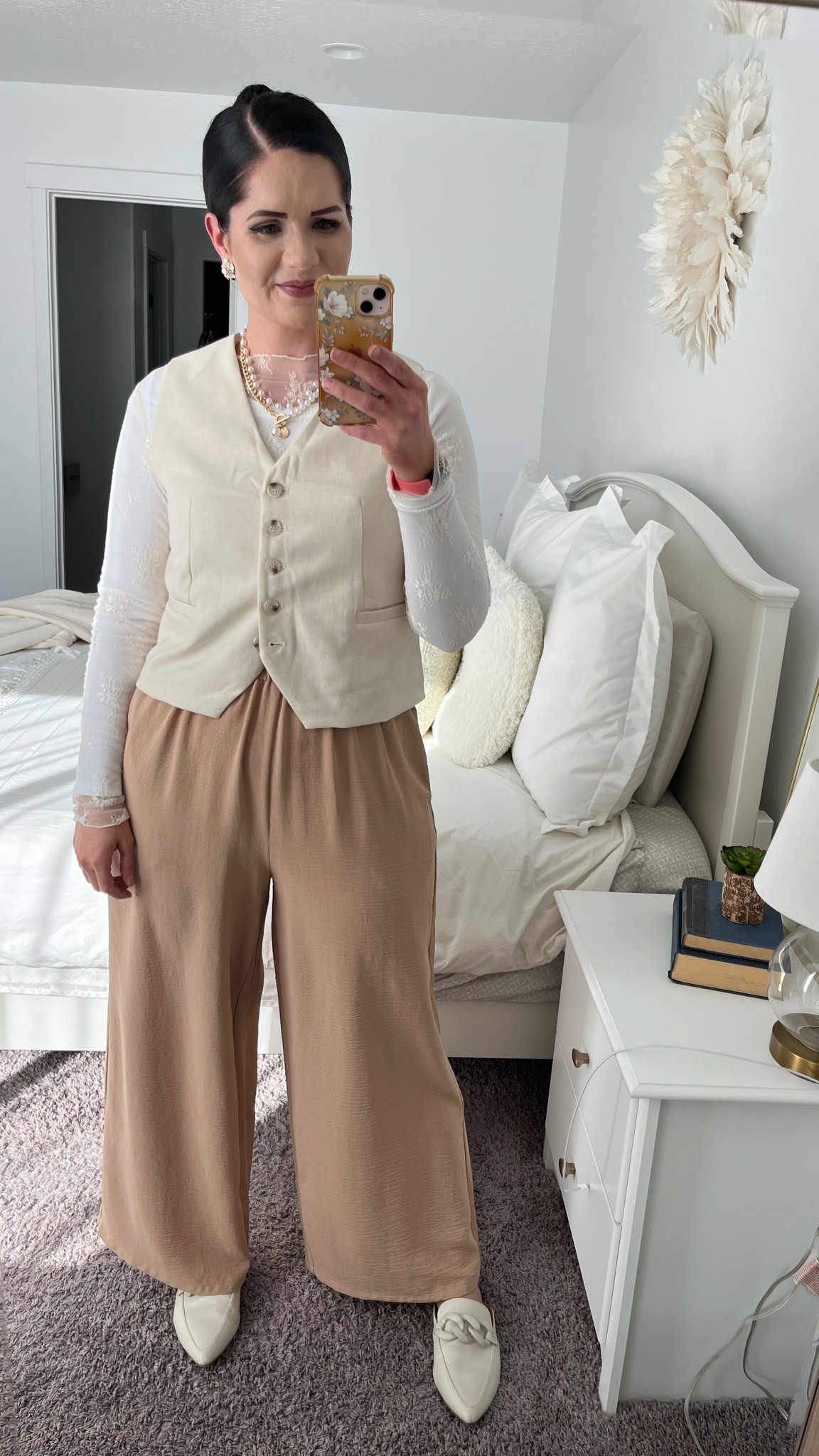 Fun outfit for a work event! 

Lace top - wearing medium
Vest - wearing large
Pants - wearing large