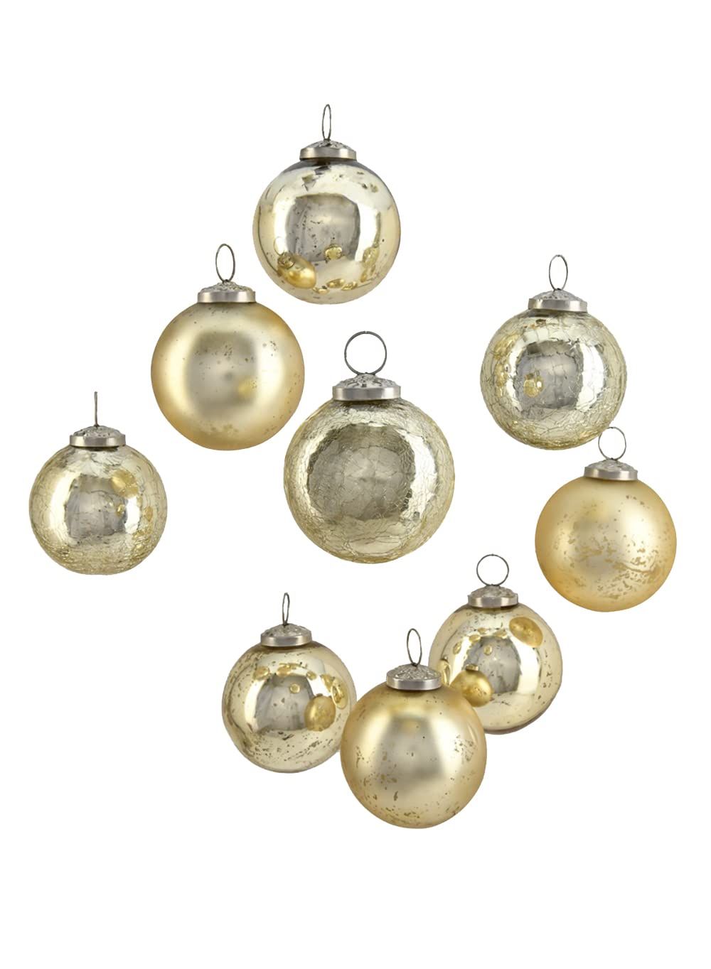 Amazon.com: Serene Spaces Living Set of 9 Assorted Gold Glass Ball Ornaments for Christmas Tree, ... | Amazon (US)