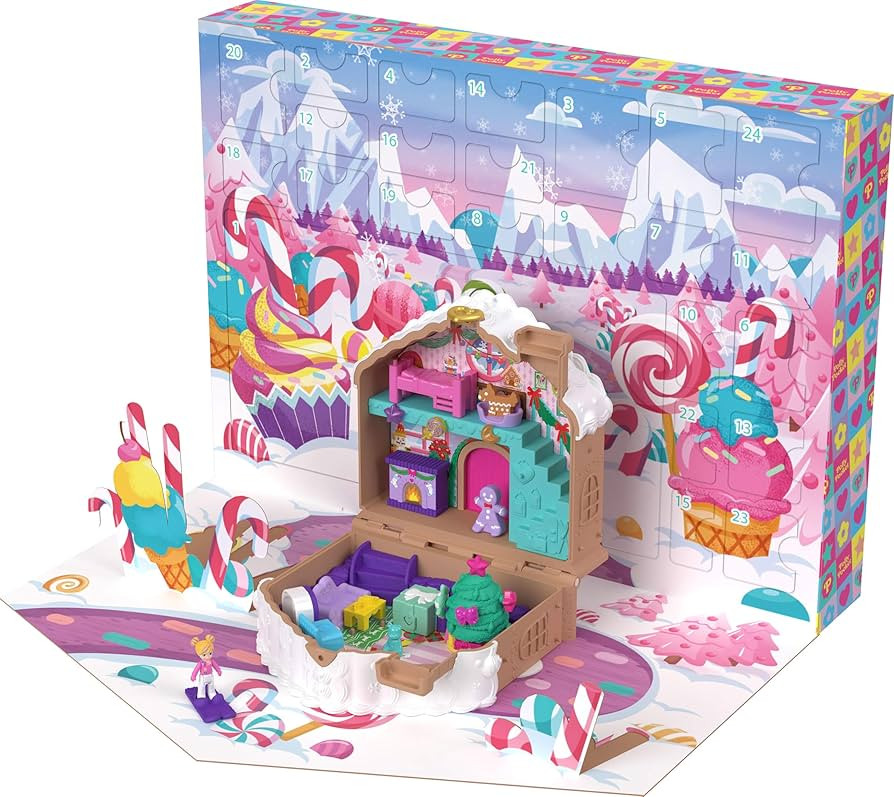 Polly Pocket Doll Advent Calendar, DIY Gingerbread House Playset with 24+ Surprises, Dollhouse Fu... | Amazon (US)
