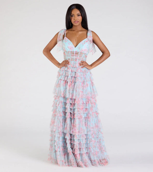 Catrina Corset A-Line Floral Mesh Formal Dress | Windsor Stores